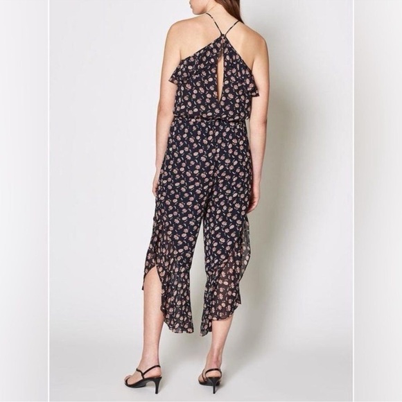 NWT Joie Jael 100% Silk Jumpsuit XXS Midnight Floral Ruffles Halter Flounce - Picture 6 of 9